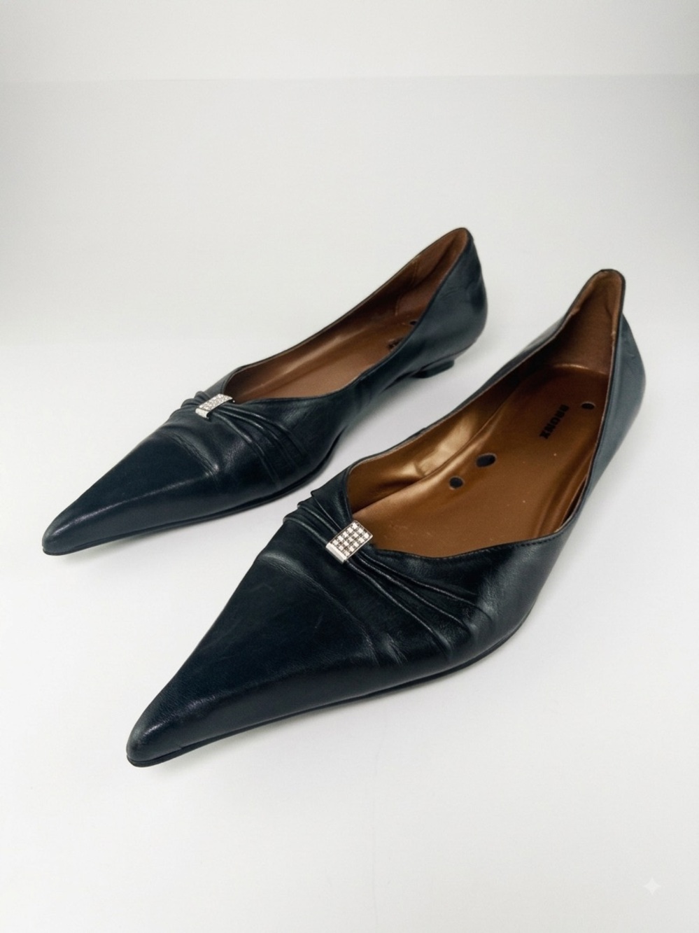 Bronx Pointed Toe Leather Ballet Flats Shoes US 9 9.5 = EU 40 Black Office Siren - Picture 9 of 9